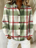 Women's Vintage Christmas Plaid Art Print Casual Sweater