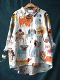 Women's Cartoon Various Puppy Prints Print Casual Cotton And Linen Shirt