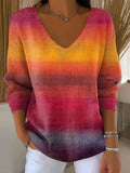 Women's Autumn Gradient Striped Casual Pullover Sweater
