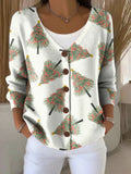 Christmas Tree Pattern Art Print Buttoned V-neck Cardigan Sweater