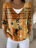 Gradient Colors Print Buttoned V-neck Cardigan Sweater
