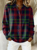 Women's Vintage Plaid Art Print Casual Cardigan Sweater