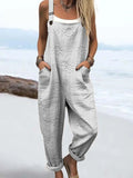 Women's Vintage Floral Pattern Art Print Casual Cotton Linen Wide Leg Jumpsuit