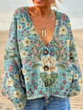 Women's Lovely Floral Art Print Casual Pullover Sweater