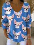 Women's Lovely Dogs Art Print Casual Pullover Sweater