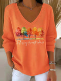Women's Autumn Tree Art Print Casual Pullover Sweater
