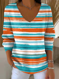 Women's Contrasting Horizontal Stripes Print Casual Pullover Sweater