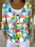 Colored Triangles Print Buttoned V-neck Cardigan Sweater