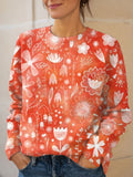 Vintage Flower Art Print Knit Pullover Sweater