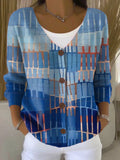 Vintage Geometry Art Print Buttoned V-neck Cardigan Sweater
