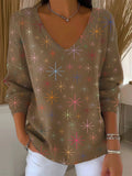 Women's Vintage Merry Christmas Art Print Casual Pullover Sweater