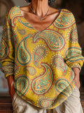 Women's Vintage Ethnic Paisley Art Print Casual Pullover Sweater