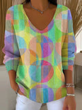 Women's Beautiful Colorful Circular Geometric Painting Art Print Casual Pullover Sweater
