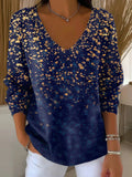 Women's Celebration Sparkling Star Decorative Pattern Casual V Collar Long Sleeve Sweater