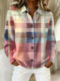 Women's Vintage Plaid Art Print Casual Sweater
