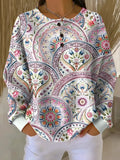 Women's Vintage Floral Pattern Art Print Casual Waffle Sweatshirt