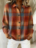 Women's Plaid Pattern Art Print Casual Cotton Knitted Sweater