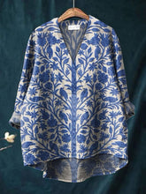 Women's Indian Art Floral Vintage Print Casual Cotton And Linen V-neck Shirt