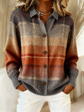 Women's Vintage Plaid Art Print Casual Cardigan Sweater