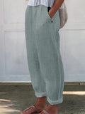 Women's Solid Color Cotton And Linen Casual Pants