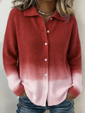 Casual Gradient Shirt Button Knit Sweater