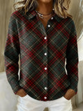 Women's Retro Plaid Printed Collared Sweater
