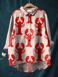 Decorative Pattern of Red Lobsters Arranged On Pink Background Casual Cotton And Linen Shirt