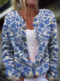 Indian Art Floral Vintage Art Print Buttoned Cardigan Sweater