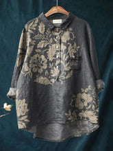 Asymmetric Floral and Leaf Combination Decorative Pattern Casual Cotton And Linen Shirt