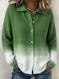 Casual Gradient Shirt Button Knit Sweater
