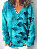 Vintage Manta Rays Art Print Knit V-neck Pullover Sweater