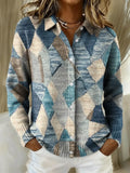 Women's Vintage Patchwork Pattern Printed Collared Sweater