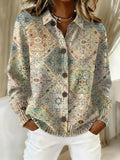 Women's Vintage Ethnic Pattern Art Print Casual Cardigan Sweater