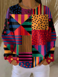 Women's Geometric Pattern Art Print Casual Cotton Waffle Sweatshirt