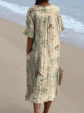 Women's Boughs And Robin Birds Pattern Printed Flowy Dress