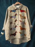 Dachshund Dog Art Print Casual Cotton And Linen Shirt