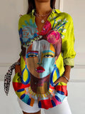 Oil Painting Freda Portrait Art Printed Women's Casual Cotton Shirt