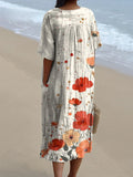 Watercolor Poppy Floral Art Pattern Printed Women's Flowy Dress