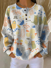 Women's Geometry Cat Pattern Art Print Casual Waffle Sweatshirt