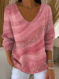 Women's Shiny Pattern Art Print Casual V-Neck Sweater