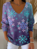 Women's Christmas Snowflake Pattern Print Casual Pullover Sweater