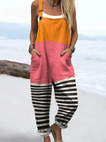 Women's Abstract Pattern Art Print Casual Cotton Linen Wide Leg Jumpsuit