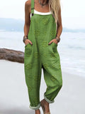 Women's Vintage Floral Pattern Art Print Casual Cotton Linen Wide Leg Jumpsuit