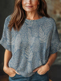 Women's Vintage Tree Pattern Art Print Casual Crew Neck Short Sleeve Knitted Sweater
