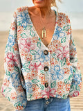 Women's Vintage Floral Art Print Casual Pullover Sweater