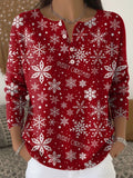 Vintage Christmas Snowflake Art Print Buttoned Cardigan Sweater
