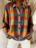 Women's Vintage Plaid Art Print Casual Sweater