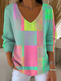 Women's Abstract Colorful Geometric Color Block Painting Art Print Casual Pullover Sweater