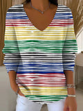 Women's Beautiful Colorful Striped Art Print Casual Pullover Sweater