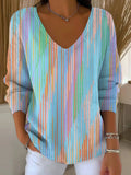Women's Beautiful Colorful Striped Painting Art Print Casual Pullover Sweater